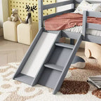 Letto a soppalco basso Bellemave Twin House con scivolo e scala, struttura letto a soppalco in pino con ringhiere di sicurezza per bambini