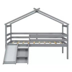 Letto a soppalco basso Bellemave Twin House con scivolo e scala, struttura letto a soppalco in pino con ringhiere di sicurezza per bambini