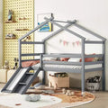 Bellemave Twin House Low Loft Bed with Slide and Ladder,Pine House Loft Bed Frame with Safety Guardrails for Kids