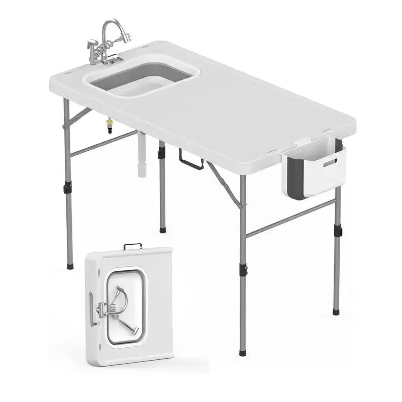 Folding Cleaning Table with Foldable Sink, Easy to Clean and Store, Outdoor Camping Sink Table, for Picnic Patio Backyard BBQ