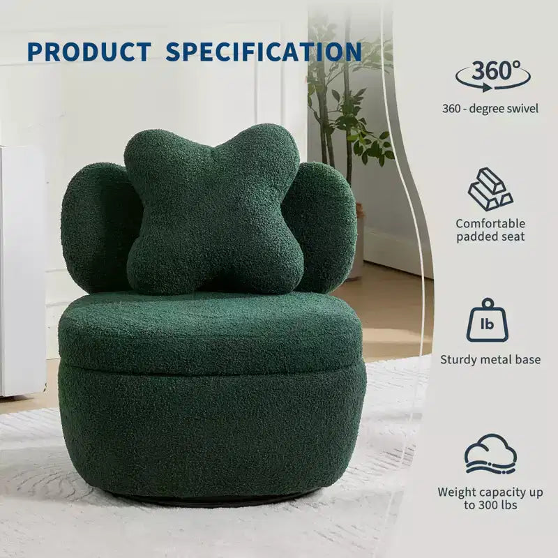 Poltrona girevole a 360° moderna con contenitore, sedile ergonomico a secchiello, capacità di carico di 136 kg, facile da montare, per soggiorno, camera da letto, ufficio