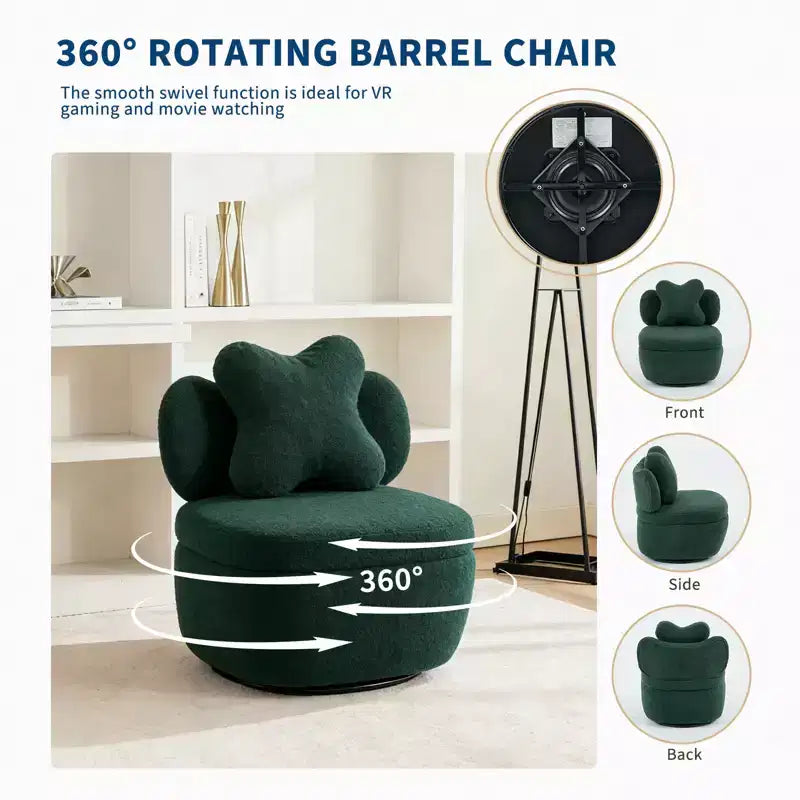 Poltrona girevole a 360° moderna con contenitore, sedile ergonomico a secchiello, capacità di carico di 136 kg, facile da montare, per soggiorno, camera da letto, ufficio