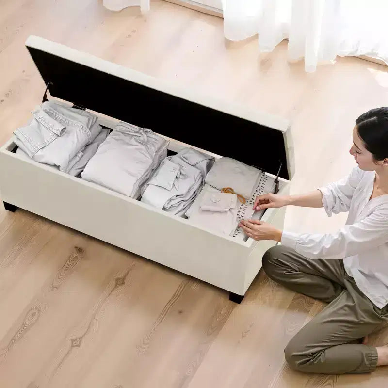 Panca Contenitore Ottomana VEVOR, Panchina Fondo Letto Trapuntata a Bottoni con Tasche Laterali, Contenitore Imbottito con Coperchio a Scomparsa e Struttura in Metallo, Ottomana da Letto in Lino, Beige