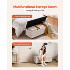 Panca Contenitore Ottomana VEVOR, Panchina Fondo Letto Trapuntata a Bottoni con Tasche Laterali, Contenitore Imbottito con Coperchio a Scomparsa e Struttura in Metallo, Ottomana da Letto in Lino, Beige