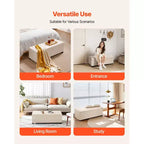 Panca Contenitore Ottomana VEVOR, Panchina Fondo Letto Trapuntata a Bottoni con Tasche Laterali, Contenitore Imbottito con Coperchio a Scomparsa e Struttura in Metallo, Ottomana da Letto in Lino, Beige