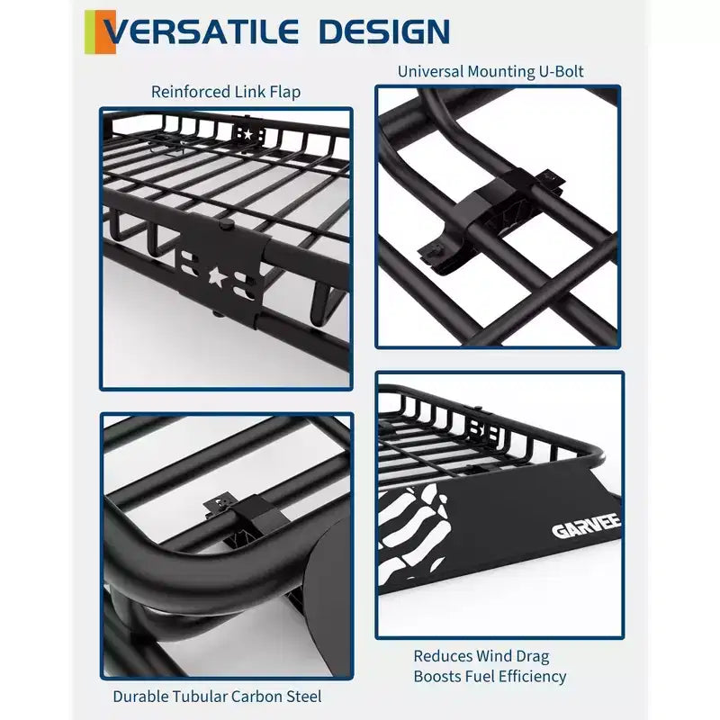 Cesto Portapacchi da Tetto Compatibile, in Acciaio Resistente, Capacità 90 kg, Borsa Impermeabile da 595 litri, Adatto per SUV, Camion e Auto d'Epoca
