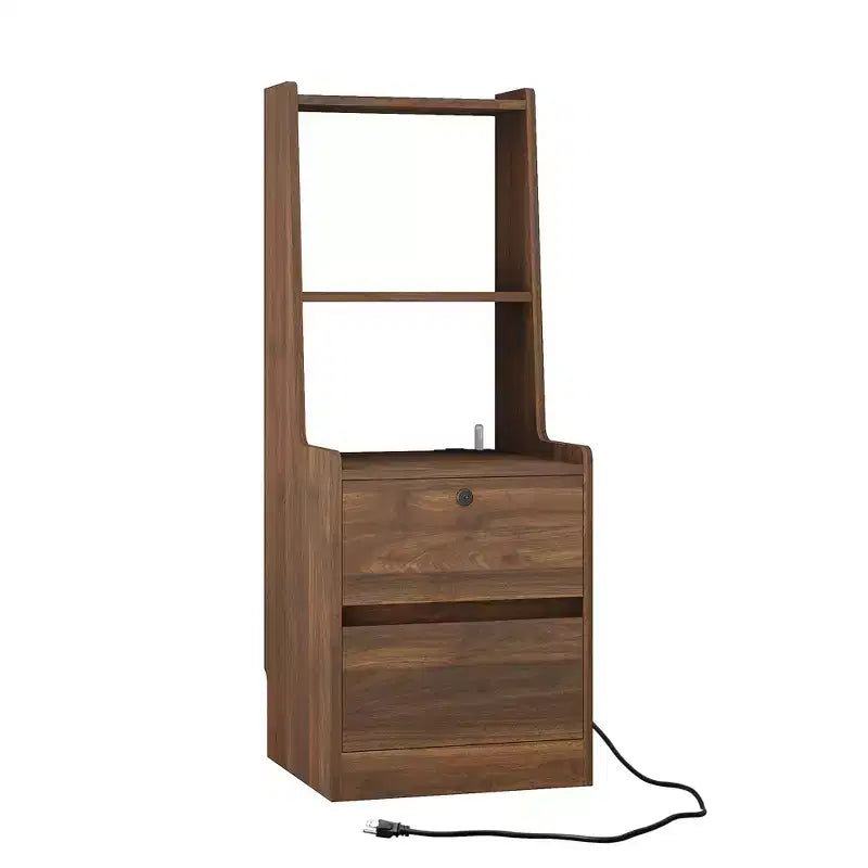 Comodino moderno con stazione di ricarica, luce LED/notturna, armadietto con serratura (legno)