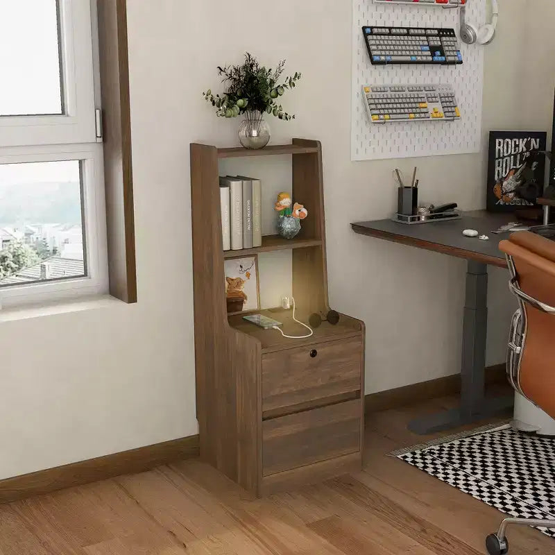 Comodino moderno con stazione di ricarica, luce LED/notturna, armadietto con serratura (legno)