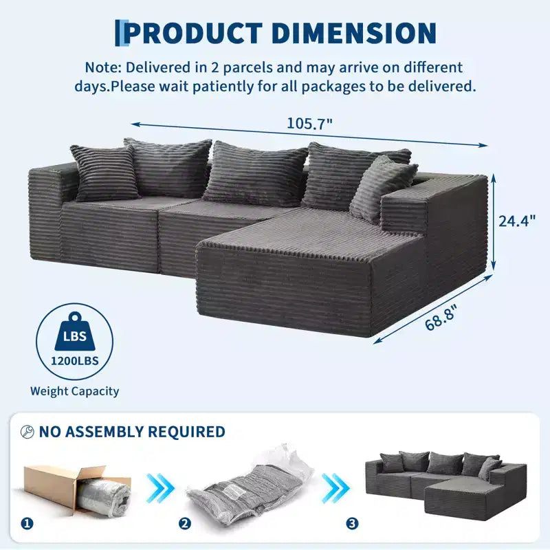 Divano angolare Cloud 106, chaise longue a destra, ultra morbido