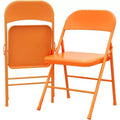 Set of 2 Orange Metal Folding Chairs, Supports 350 lbs Each, Portable & Foldable for Indoor/Outdoor Use
