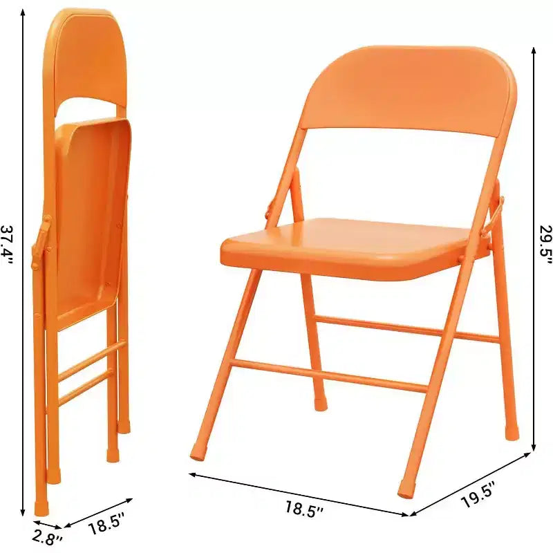 Set di 2 sedie pieghevoli in metallo arancione, supporta 158 kg ciascuna, portatile e pieghevole per uso interno/esterno