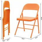 Set di 2 sedie pieghevoli in metallo arancione, supporta 158 kg ciascuna, portatile e pieghevole per uso interno/esterno