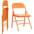 Set di 2 sedie pieghevoli in metallo arancione, supporta 158 kg ciascuna, portatile e pieghevole per uso interno/esterno