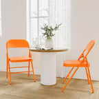 Set di 2 sedie pieghevoli in metallo arancione, supporta 158 kg ciascuna, portatile e pieghevole per uso interno/esterno