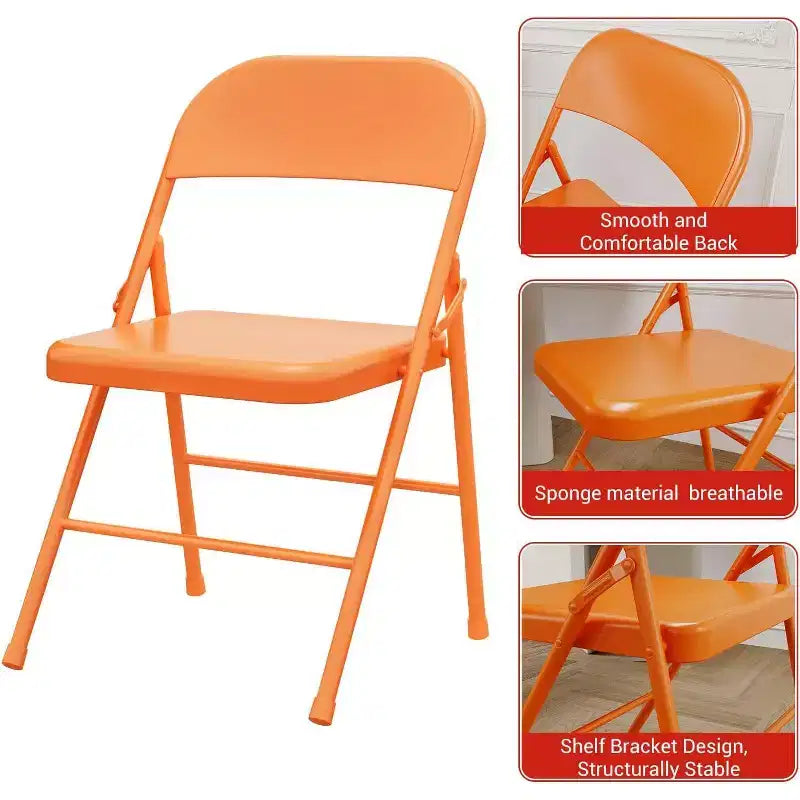 Set di 2 sedie pieghevoli in metallo arancione, supporta 158 kg ciascuna, portatile e pieghevole per uso interno/esterno