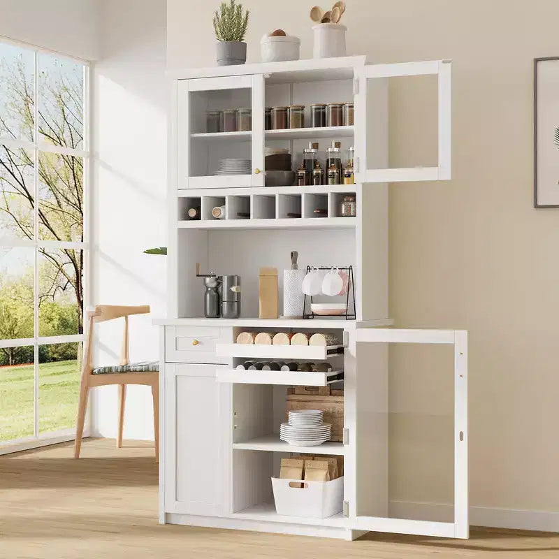 Zeus & Ruta 74.8 Mobile Dispensa da Cucina a Colonna con Portabottiglie e Ripiani Regolabili per Sala da Pranzo