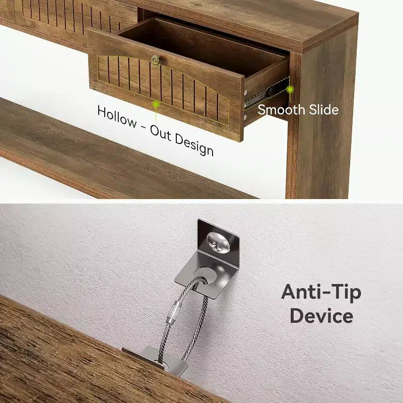 Tavolo console lungo Lantine da 179,8 cm con 3 cassetti, tavolo da ingresso stretto in stile rustico con mensole a 2 livelli per corridoio, soggiorno, divano, marrone rustico