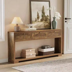 Tavolo console lungo Lantine da 179,8 cm con 3 cassetti, tavolo da ingresso stretto in stile rustico con mensole a 2 livelli per corridoio, soggiorno, divano, marrone rustico