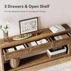 Tavolo console lungo Lantine da 179,8 cm con 3 cassetti, tavolo da ingresso stretto in stile rustico con mensole a 2 livelli per corridoio, soggiorno, divano, marrone rustico