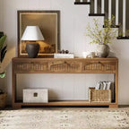 Tavolo console lungo Lantine da 179,8 cm con 3 cassetti, tavolo da ingresso stretto in stile rustico con mensole a 2 livelli per corridoio, soggiorno, divano, marrone rustico
