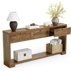 Tavolo console lungo Lantine da 179,8 cm con 3 cassetti, tavolo da ingresso stretto in stile rustico con mensole a 2 livelli per corridoio, soggiorno, divano, marrone rustico