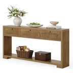 Tavolo console lungo Lantine da 179,8 cm con 3 cassetti, tavolo da ingresso stretto in stile rustico con mensole a 2 livelli per corridoio, soggiorno, divano, marrone rustico