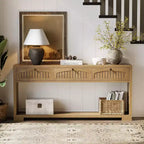 Tavolo console lungo Lantine da 179,8 cm con 3 cassetti, tavolo da ingresso stretto in stile rustico con mensole a 2 livelli per corridoio, soggiorno, divano, marrone rustico