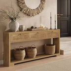 Tavolo console lungo Lantine da 179,8 cm con 3 cassetti, tavolo da ingresso stretto in stile rustico con mensole a 2 livelli per corridoio, soggiorno, divano, marrone rustico