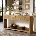 Tavolo console lungo Lantine da 179,8 cm con 3 cassetti, tavolo da ingresso stretto in stile rustico con mensole a 2 livelli per corridoio, soggiorno, divano, marrone rustico