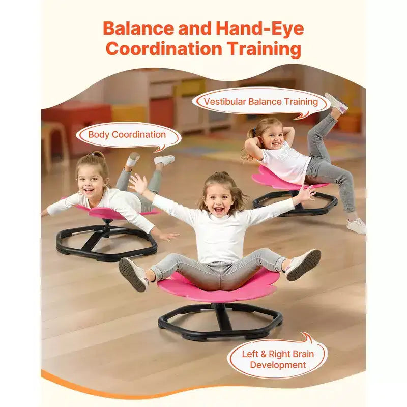 VEVOR Sedia Girevole per Bambini, Capacità 100 kg, Sedia Girevole Sensoriale a Forma di Fiore con Base in Metallo Antiscivolo, Seduta Girevole per Bambini, Rossa
