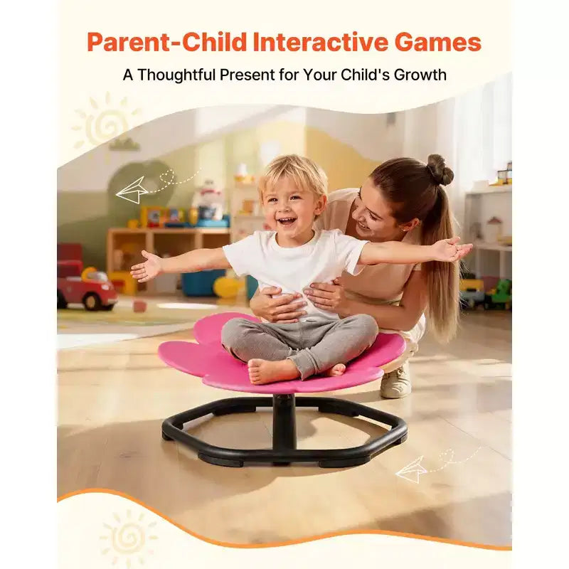 VEVOR Sedia Girevole per Bambini, Capacità 100 kg, Sedia Girevole Sensoriale a Forma di Fiore con Base in Metallo Antiscivolo, Seduta Girevole per Bambini, Rossa