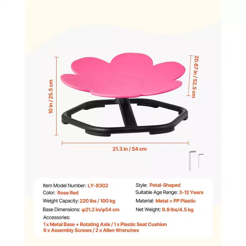 VEVOR Sedia Girevole per Bambini, Capacità 100 kg, Sedia Girevole Sensoriale a Forma di Fiore con Base in Metallo Antiscivolo, Seduta Girevole per Bambini, Rossa