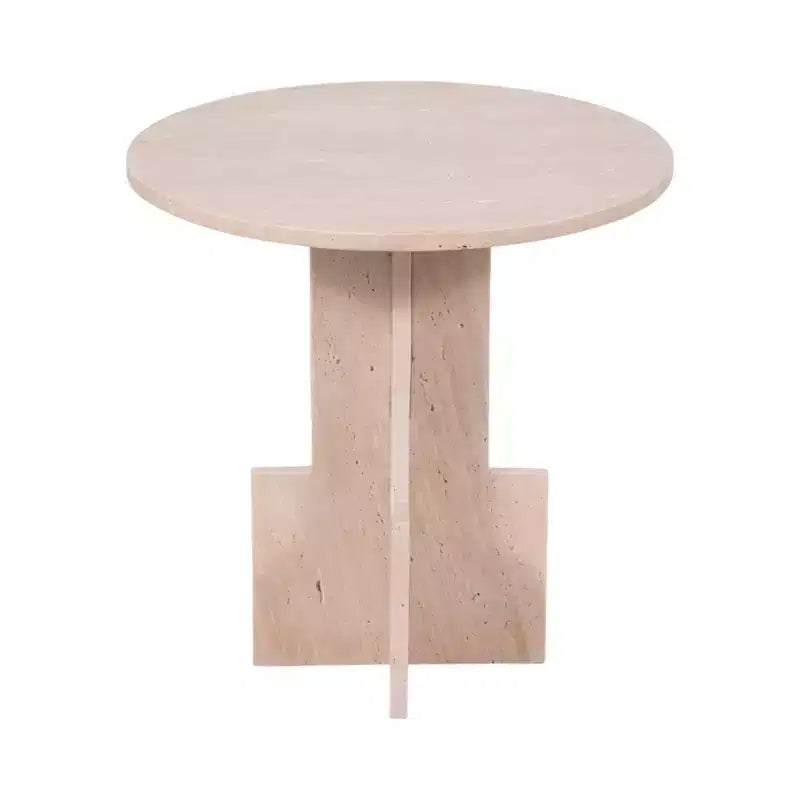 Tavolino moderno, tavolino laterale o piccolo comodino - Tavolino rotondo in marmo con base a croce unica per piccoli spazi - 18 Tan