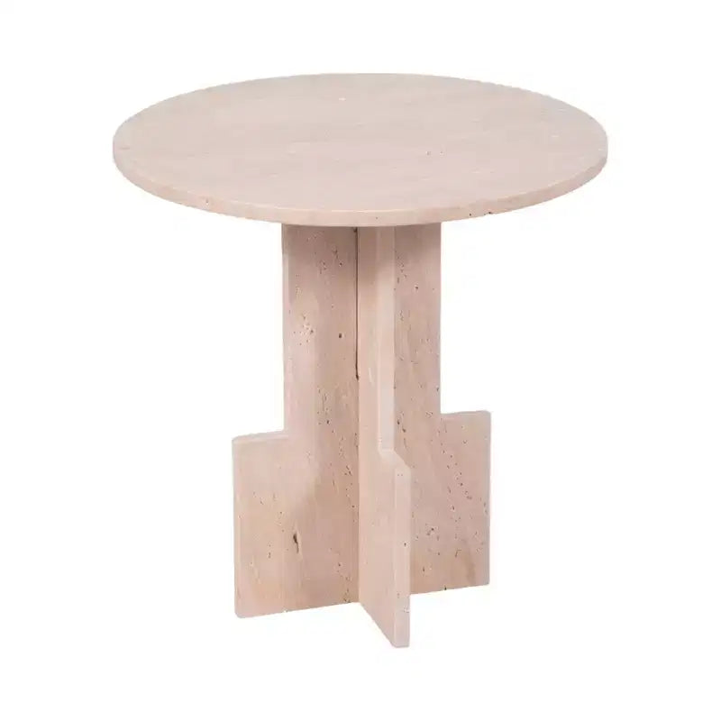 Tavolino moderno, tavolino laterale o piccolo comodino - Tavolino rotondo in marmo con base a croce unica per piccoli spazi - 18 Tan