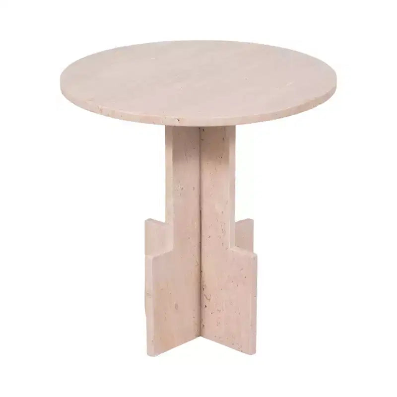 Tavolino moderno, tavolino laterale o piccolo comodino - Tavolino rotondo in marmo con base a croce unica per piccoli spazi - 18 Tan