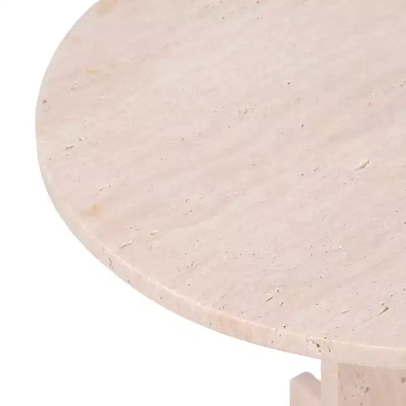 Tavolino moderno, tavolino laterale o piccolo comodino - Tavolino rotondo in marmo con base a croce unica per piccoli spazi - 18 Tan