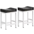 Set of 2 Counter Height Bar Stools 25 Inch Saddle Seat Kitchen Stools with White Metal Frame
