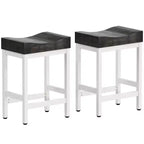 Set of 2 Counter Height Bar Stools 25 Inch Saddle Seat Kitchen Stools with White Metal Frame