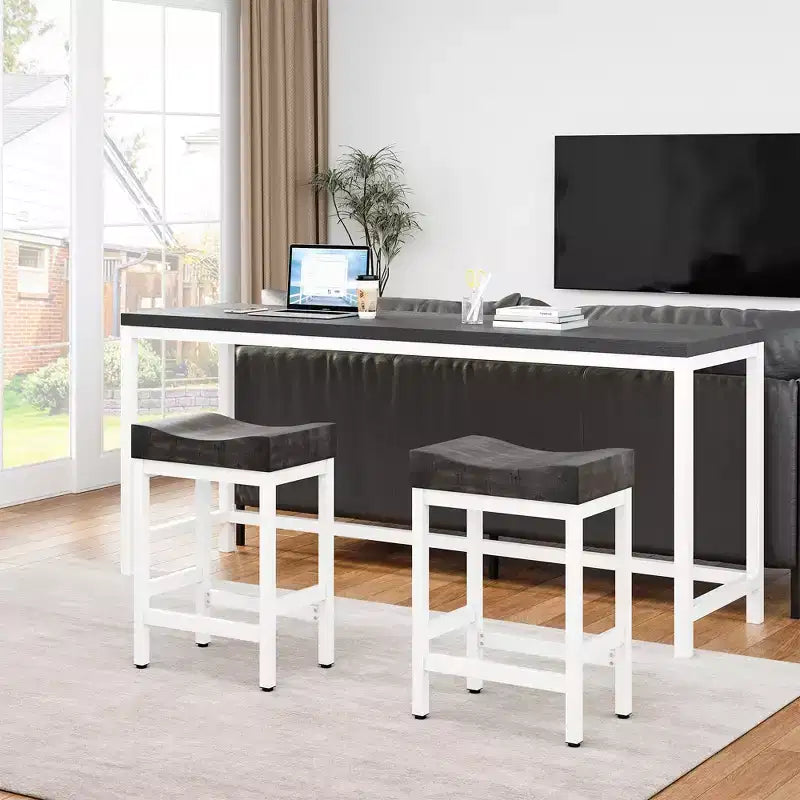 Set di 2 sgabelli da bar da banco con altezza 63,5 cm Sgabelli da cucina con sedile a sella e struttura in metallo bianco