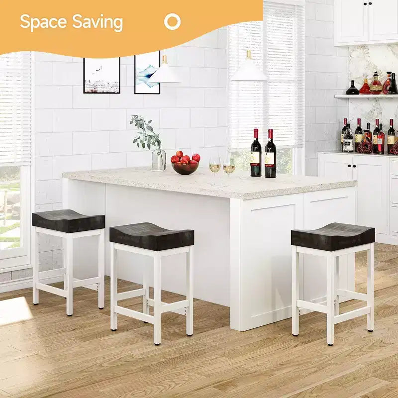 Set di 2 sgabelli da bar da banco con altezza 63,5 cm Sgabelli da cucina con sedile a sella e struttura in metallo bianco