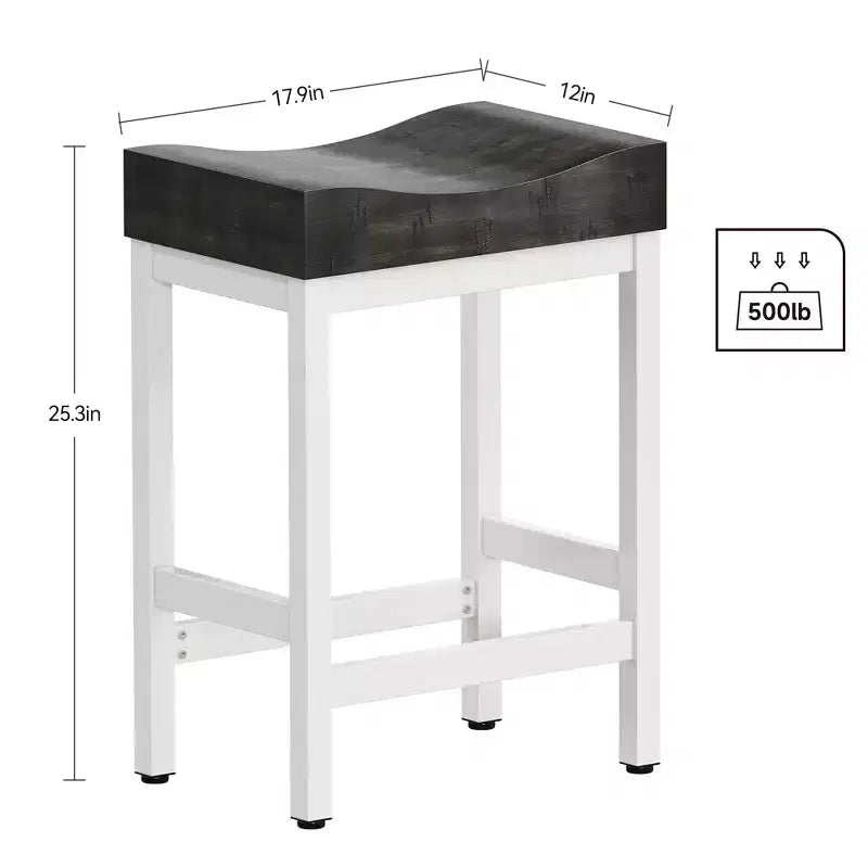 Set di 2 sgabelli da bar da banco con altezza 63,5 cm Sgabelli da cucina con sedile a sella e struttura in metallo bianco