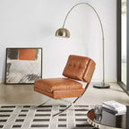 Art Leon Poltrona accent moderna di metà secolo, sedia senza braccioli rivestita in similpelle, poltrona singola con gambe in metallo