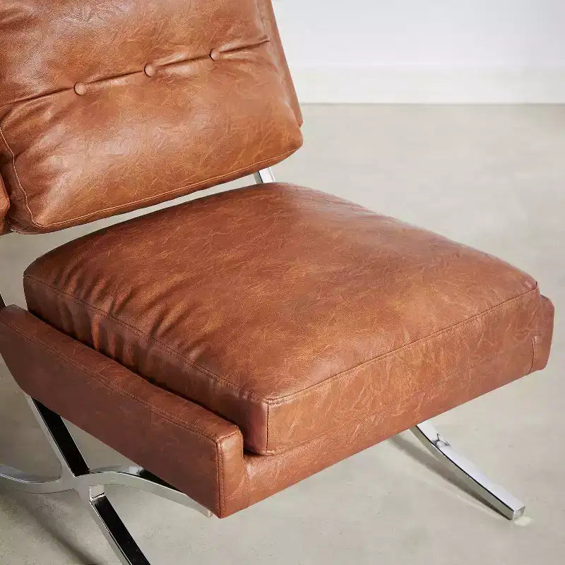 Art Leon Poltrona accent moderna di metà secolo, sedia senza braccioli rivestita in similpelle, poltrona singola con gambe in metallo