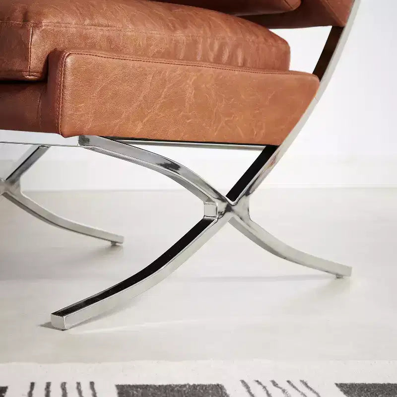 Art Leon Poltrona accent moderna di metà secolo, sedia senza braccioli rivestita in similpelle, poltrona singola con gambe in metallo