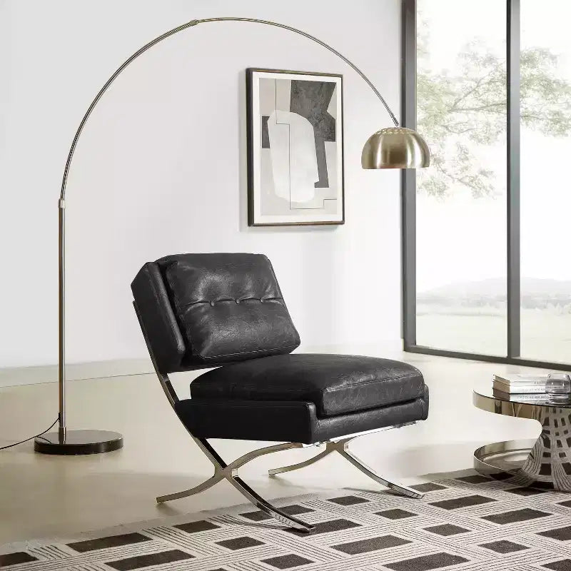 Art Leon Poltrona accent moderna di metà secolo, sedia senza braccioli rivestita in similpelle, poltrona singola con gambe in metallo