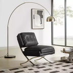 Art Leon Poltrona accent moderna di metà secolo, sedia senza braccioli rivestita in similpelle, poltrona singola con gambe in metallo