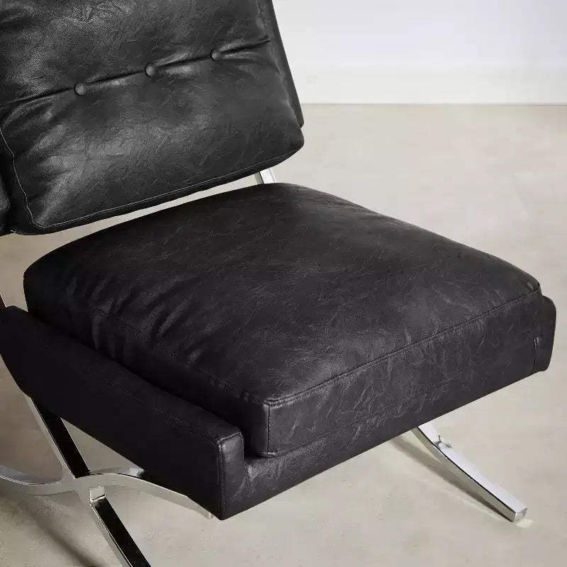 Art Leon Poltrona accent moderna di metà secolo, sedia senza braccioli rivestita in similpelle, poltrona singola con gambe in metallo