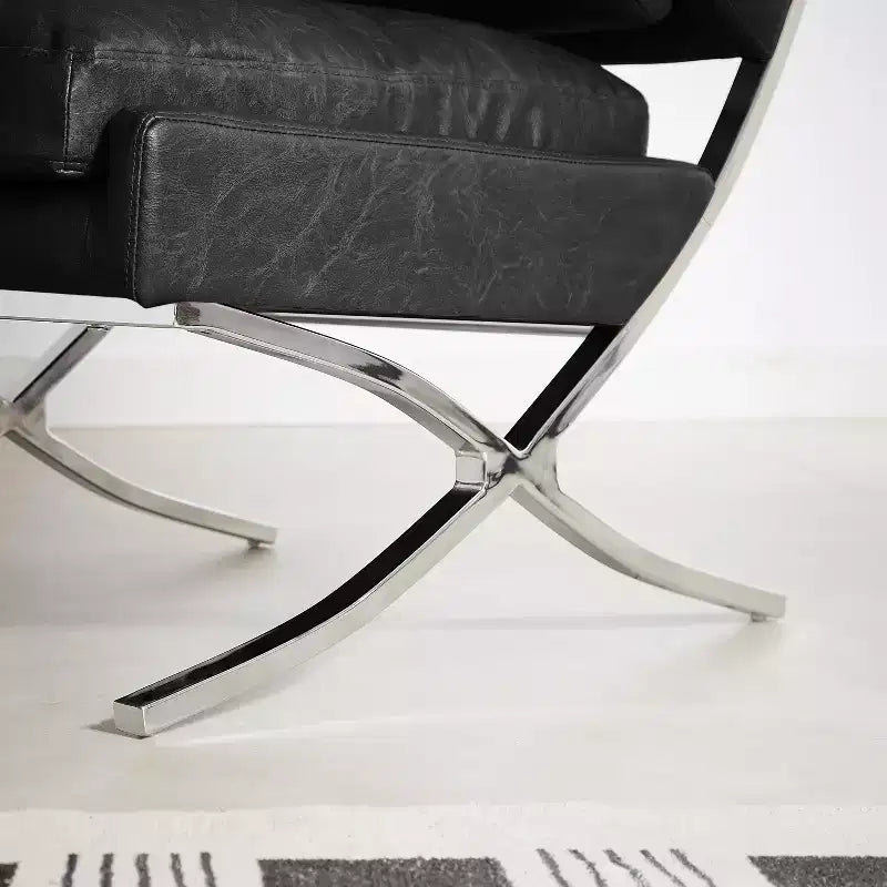 Art Leon Poltrona accent moderna di metà secolo, sedia senza braccioli rivestita in similpelle, poltrona singola con gambe in metallo