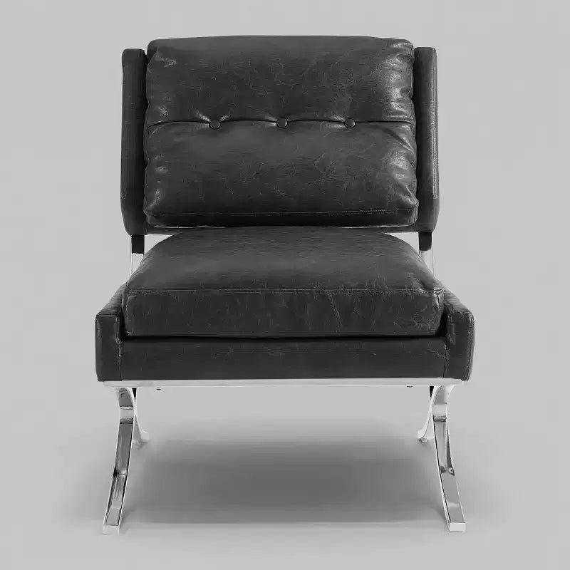 Art Leon Mid Century Modern Accent Chair, Faux Leather Upholstered Armless Chair, Single Sofa Chair with Metal Legs