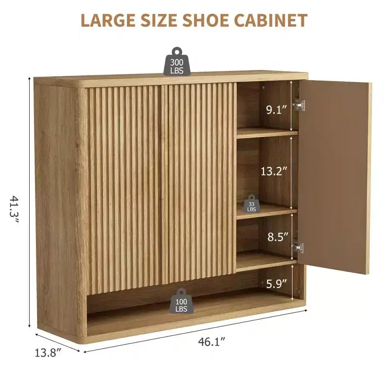 Scarpiera grande (46 coppie) con anta a coste e ripiani regolabili, capacità 30-35 paia, organizer per scarpe in legno da ingresso per soggiorno